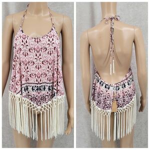 Surf Gypsy Bohemian Fringe Halter Top NEW Women's Size Large